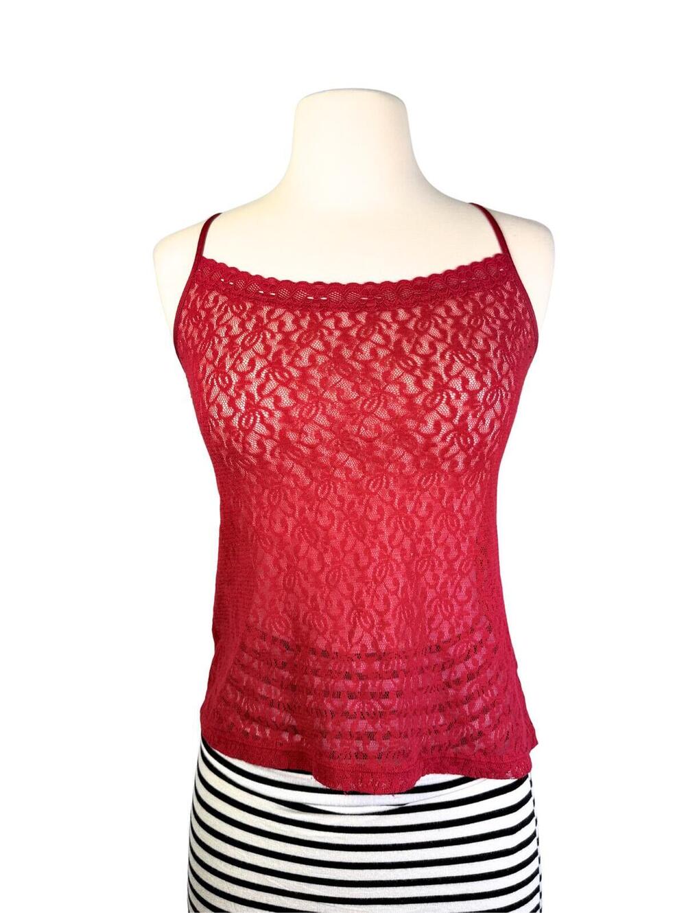 Y2K Gilligan O'Malley Red Lace Cami Tank Top Size M Sheer Coquette